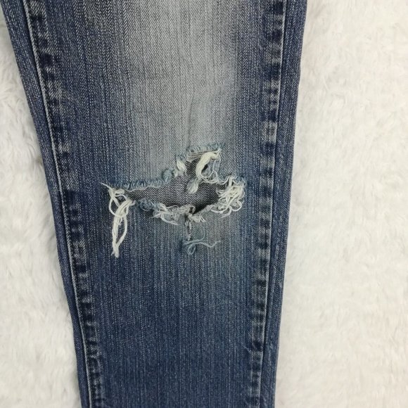 Guess Girls Jeans Straight Leg Denim Blue Medium Wash Ripped 12 - Picture 7 of 13